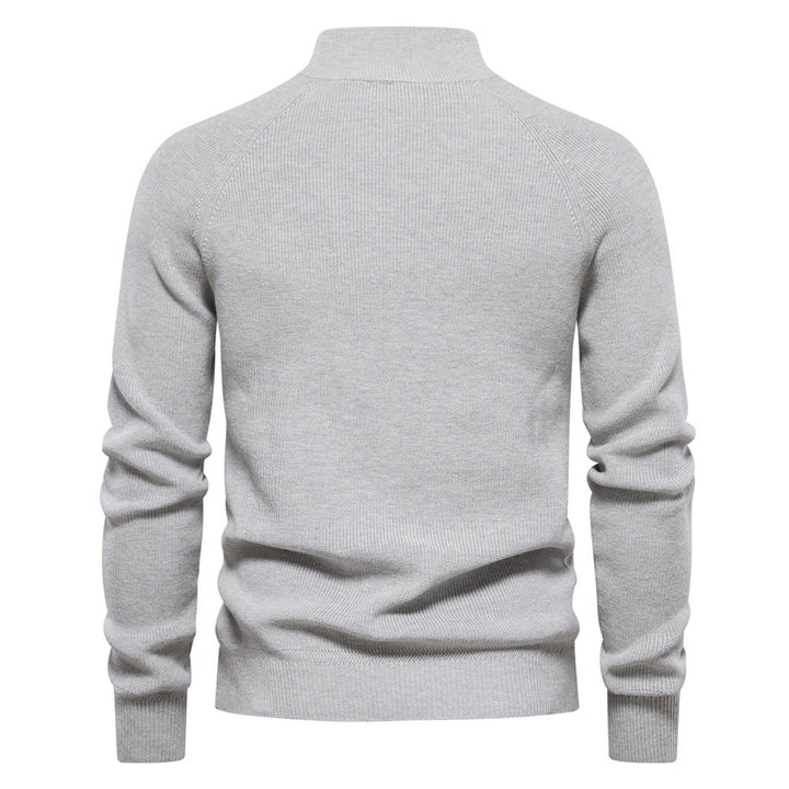Ribbed Half-Zip Knit Jumper in Stone