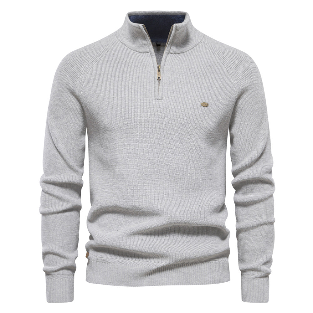 Ribbed Half-Zip Knit Jumper in Stone