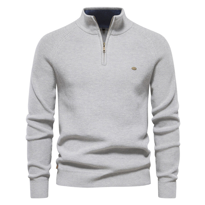 Ribbed Half-Zip Knit Jumper in Stone