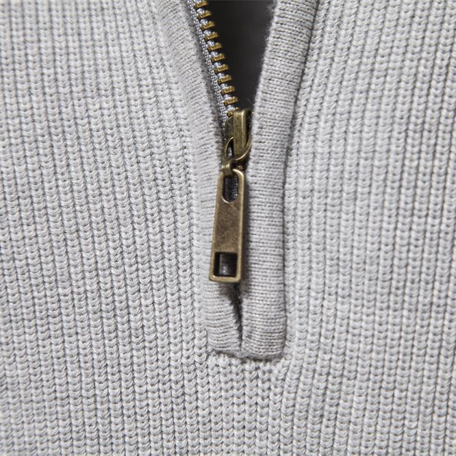 Ribbed Half-Zip Knit Jumper in Stone