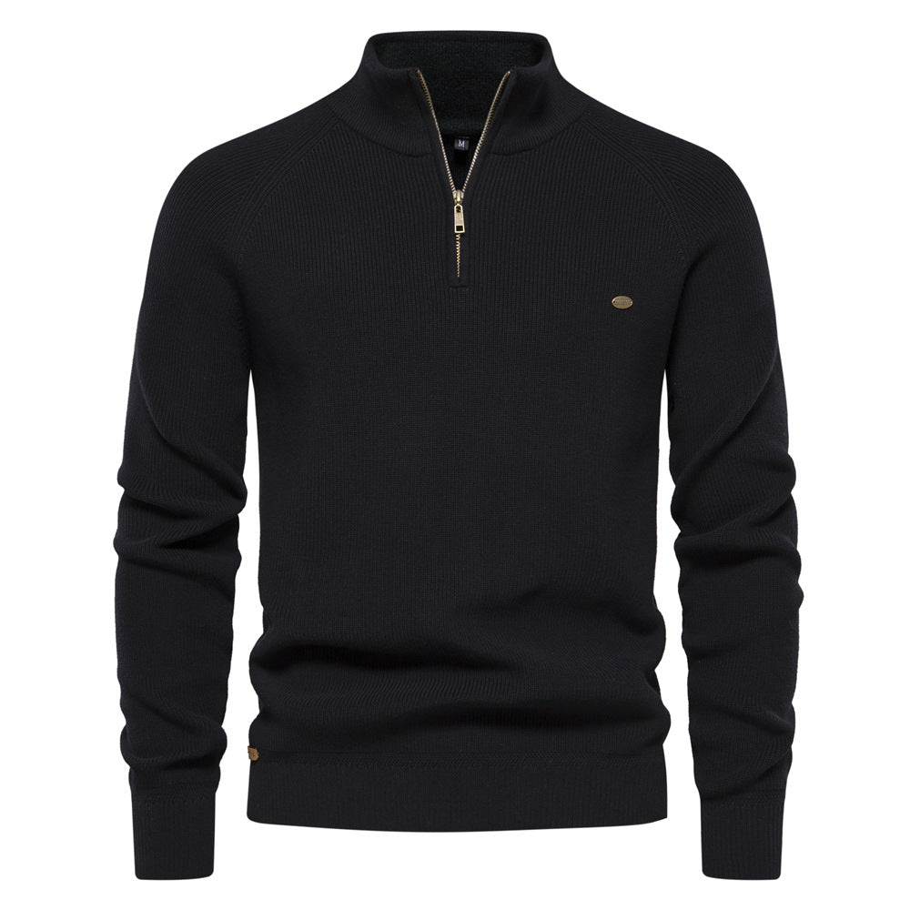 Ribbed Half-Zip Knit Jumper in Stone