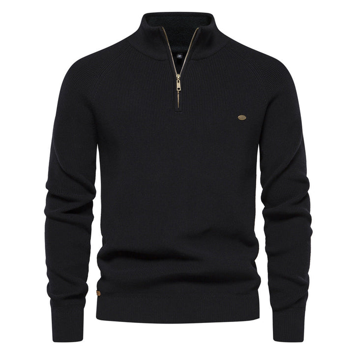 Ribbed Half-Zip Knit Jumper in Stone