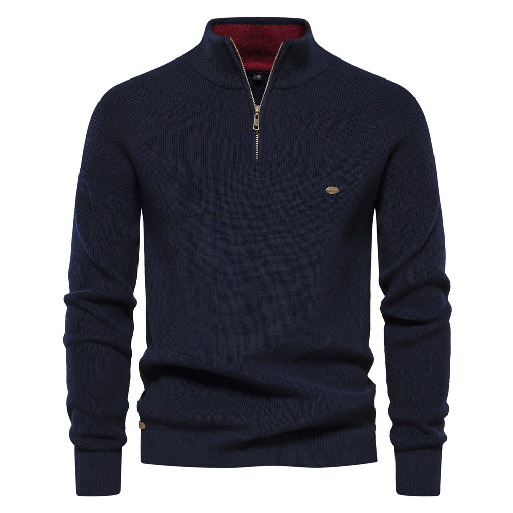 Ribbed Half-Zip Knit Jumper in Stone