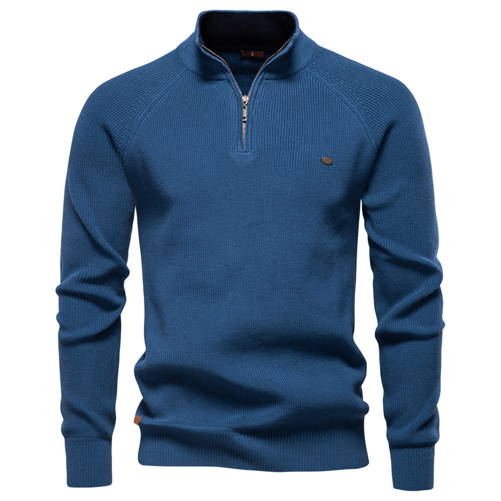 Ribbed Half-Zip Knit Jumper in Stone