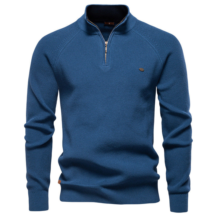Ribbed Half-Zip Knit Jumper in Stone