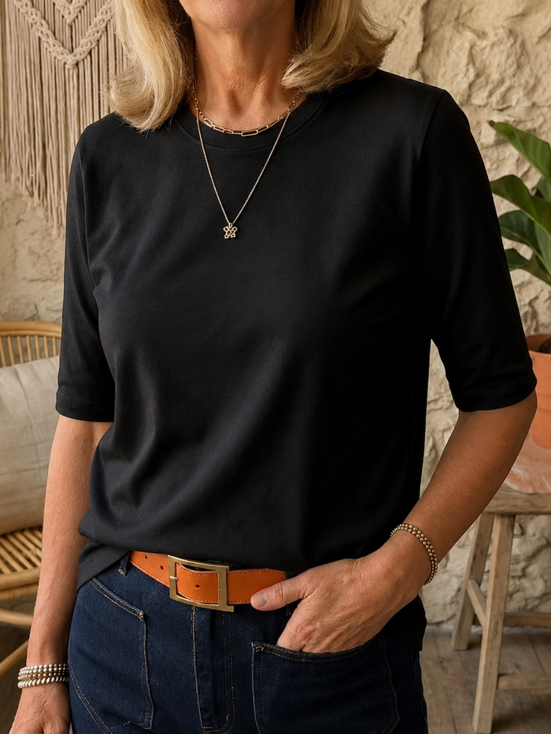 Everyday Top with Three-Quarter Sleeves