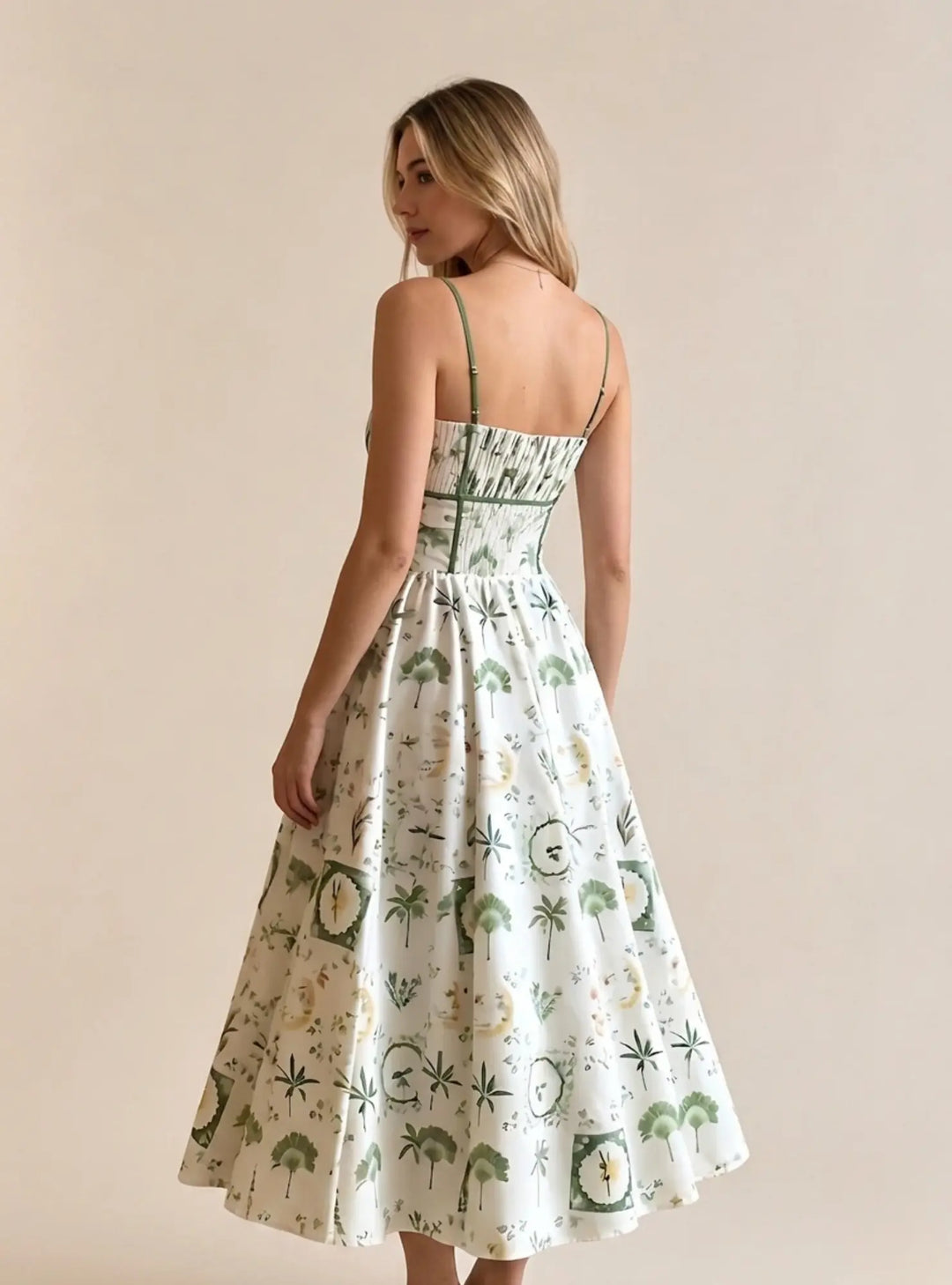 Green Botanical Midi Dress