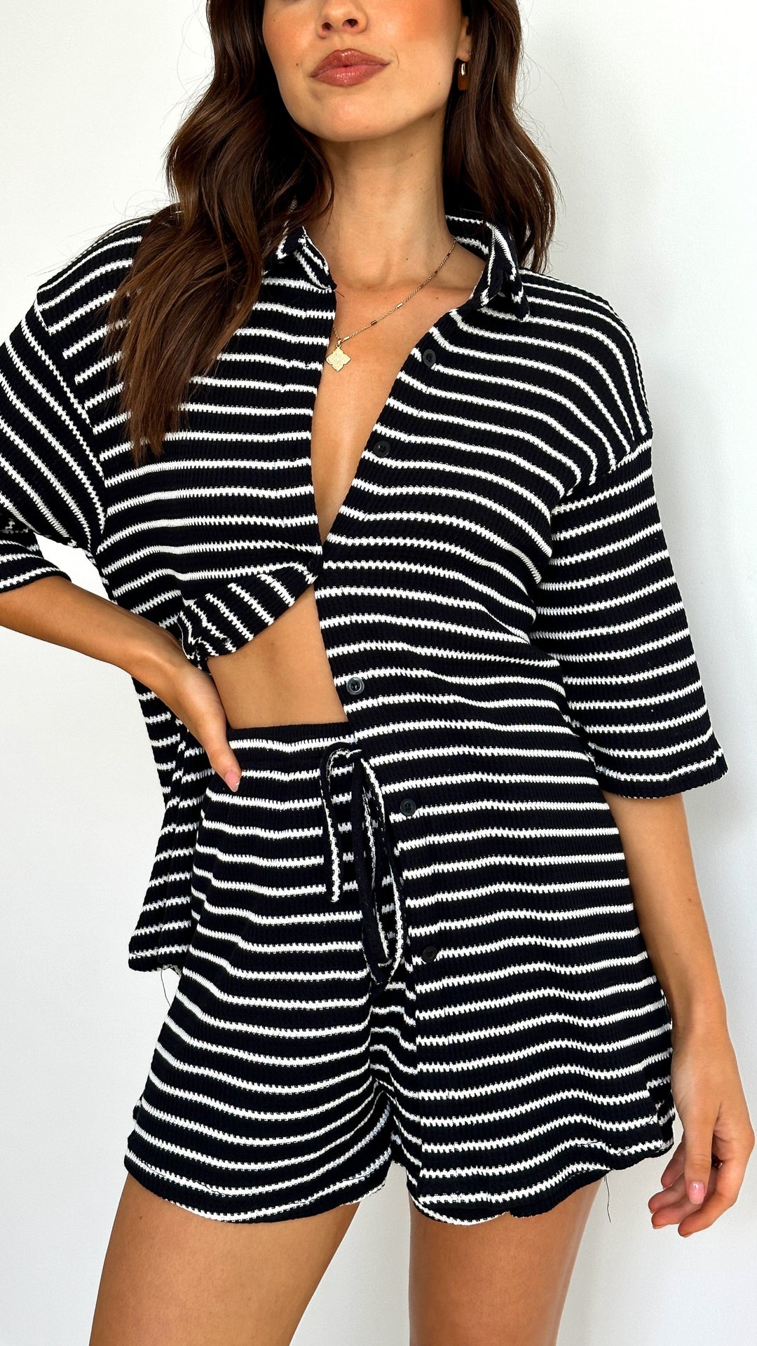 Lacole Button Up Shirt and Shorts Set