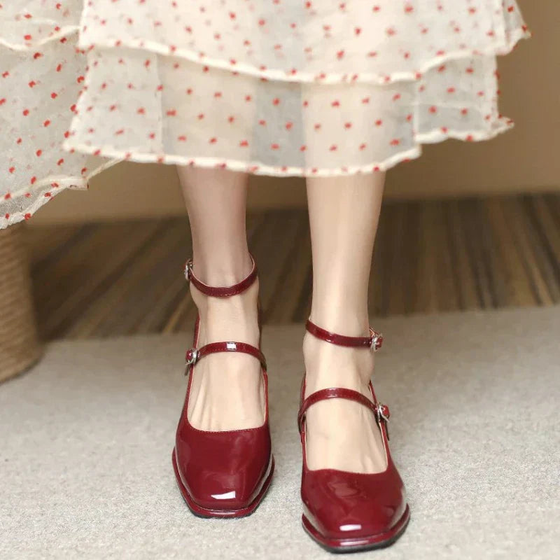 Celeste | Square Toe Ankle Strap Block Heel Mary Janes