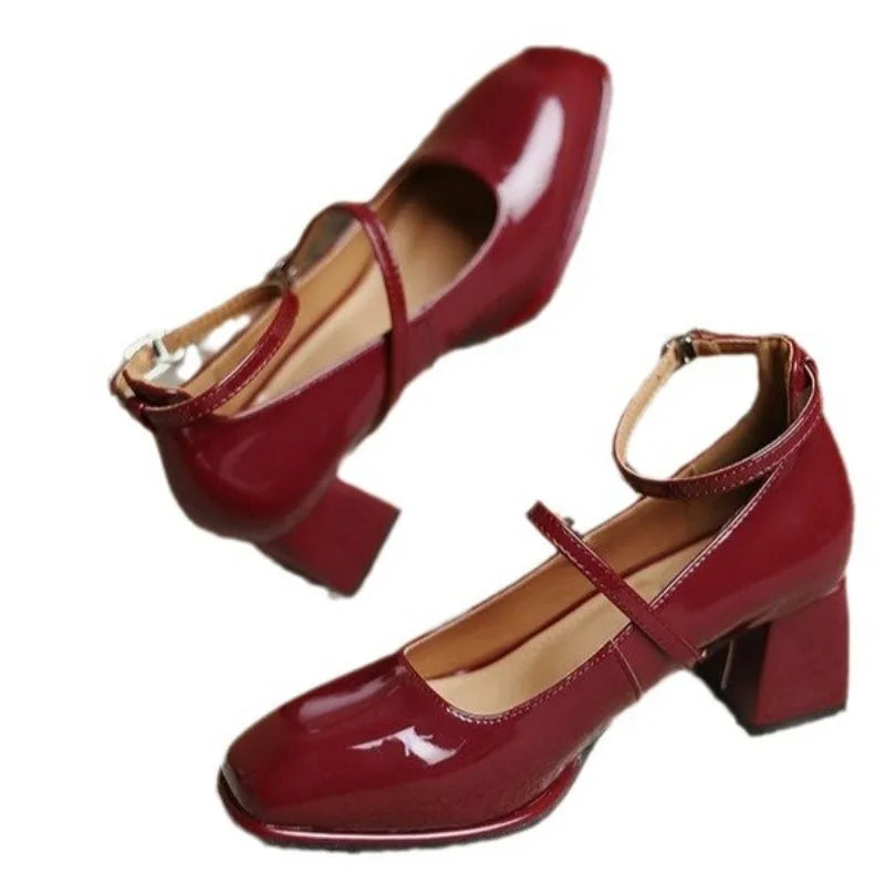 Celeste | Square Toe Ankle Strap Block Heel Mary Janes