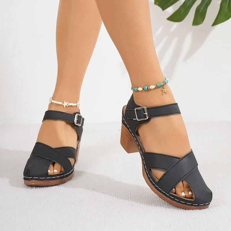 Block Heel Sandals – Women's Open Toe Ankle Strap Heels | Savona