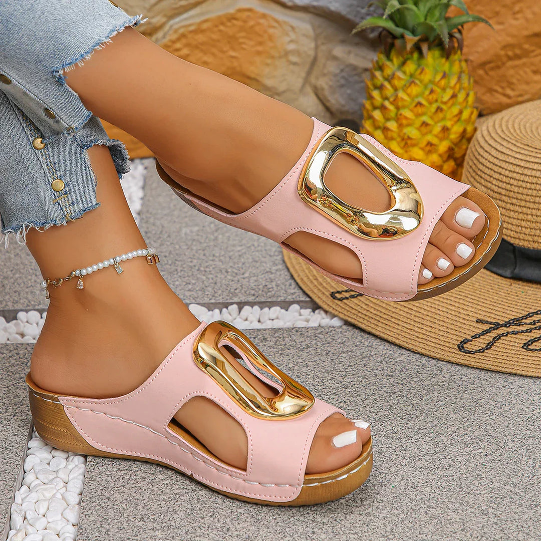 Leather Sandals – Gold Buckle Slip-On | Savona