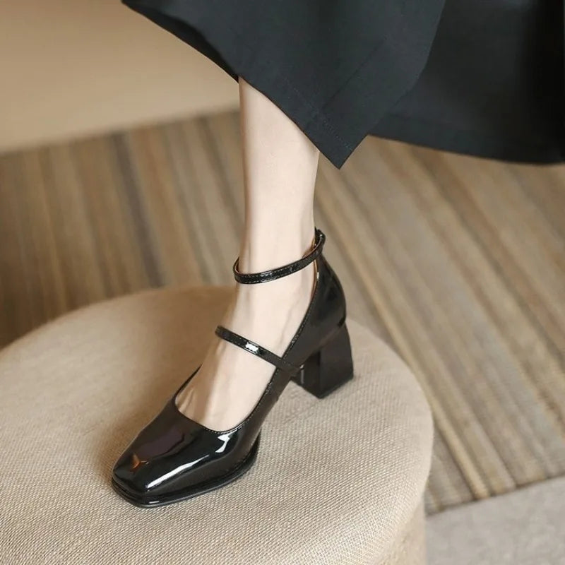 Celeste | Square Toe Ankle Strap Block Heel Mary Janes