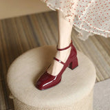 Celeste | Square Toe Ankle Strap Block Heel Mary Janes