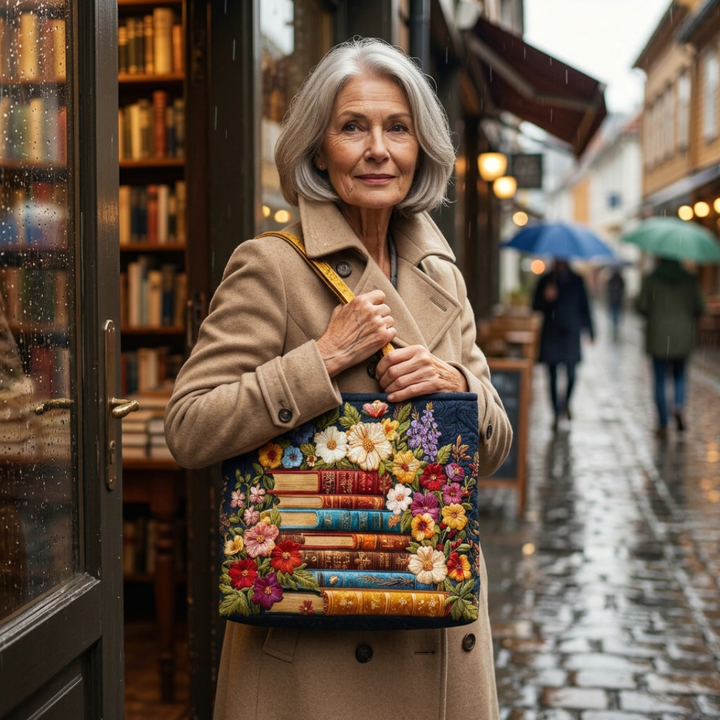 Quilted Fabric Bag with Embroidered Flowers
