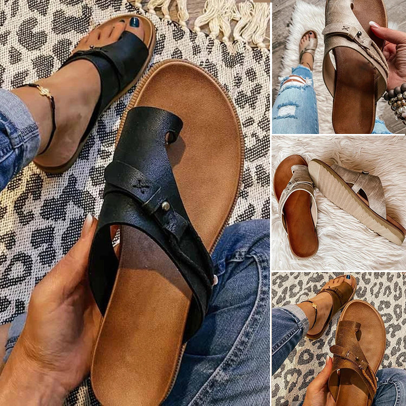 Roma | Boho Toe Ring Flat Slip-On Slides