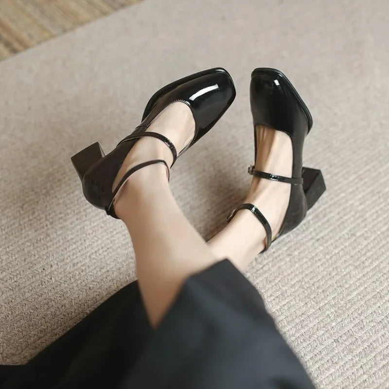 Celeste | Square Toe Ankle Strap Block Heel Mary Janes