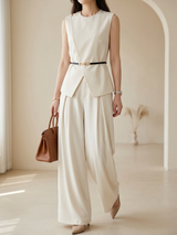 Sleeveless Belted Top & Pleated Pants Set