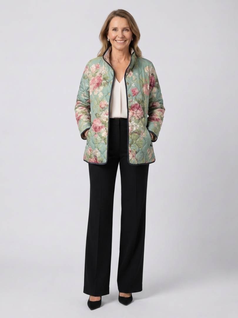 Light Pink Quilted Jacket with Vintage Roses