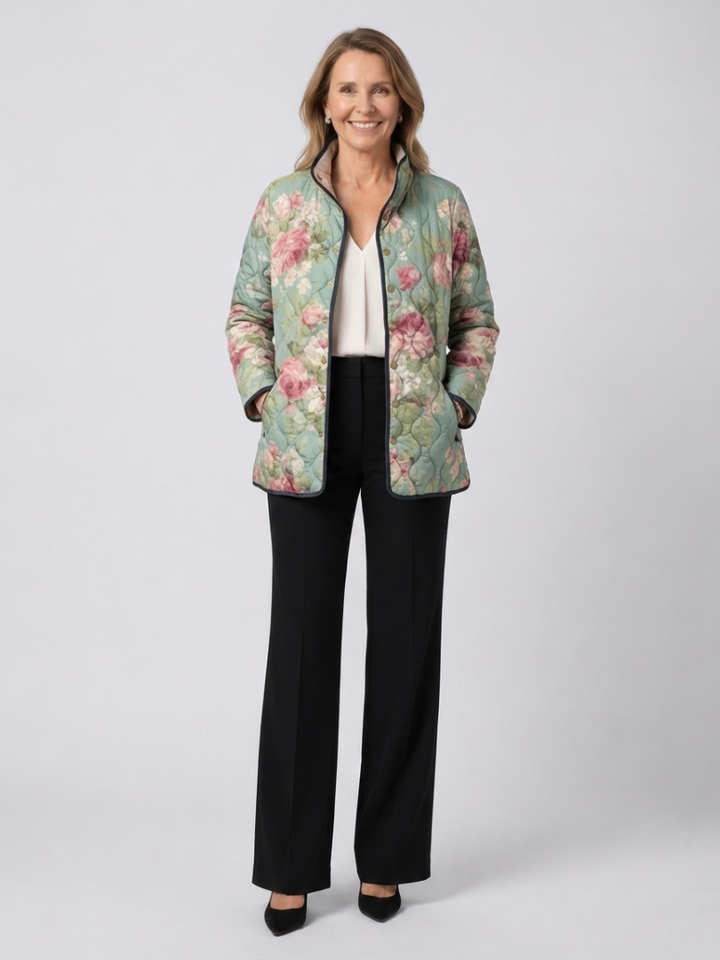Light Pink Quilted Jacket with Vintage Roses