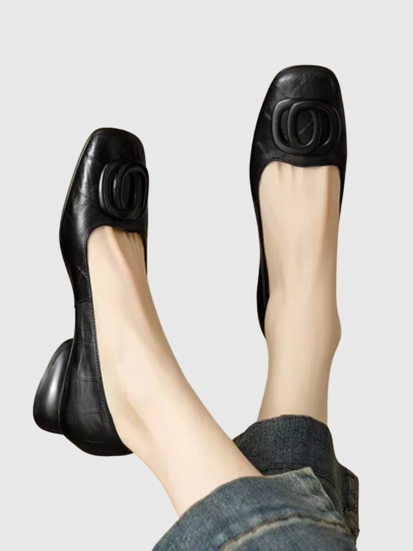 Leather Square-Toe Ballerina Flats