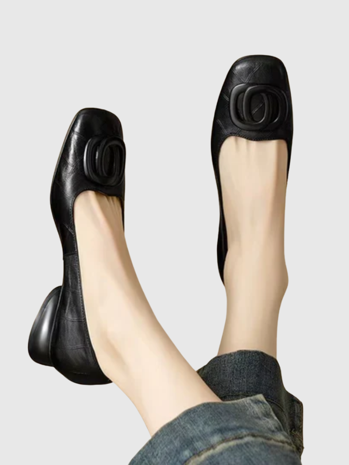 Leather Square-Toe Ballerina Flats