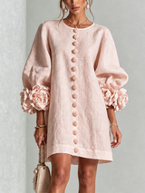 Pink Floral Button-down Mini Dress With Striking Floral Cuffs