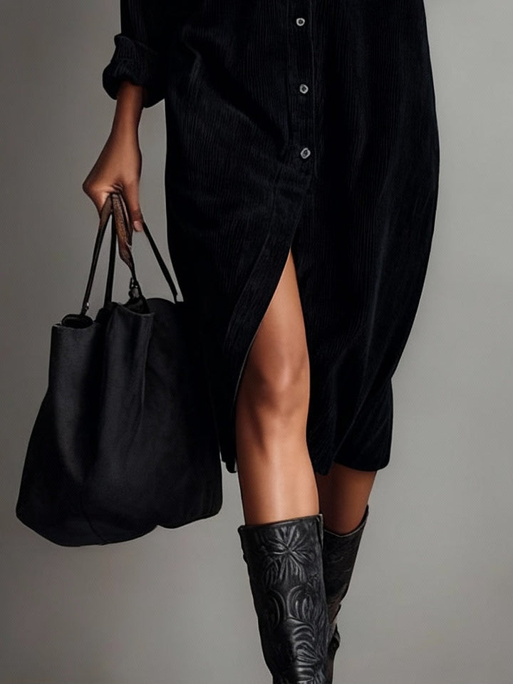 Clara | Corduroy Button Midi Dress
