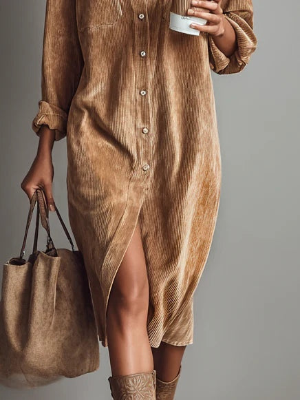 Clara | Corduroy Button Midi Dress