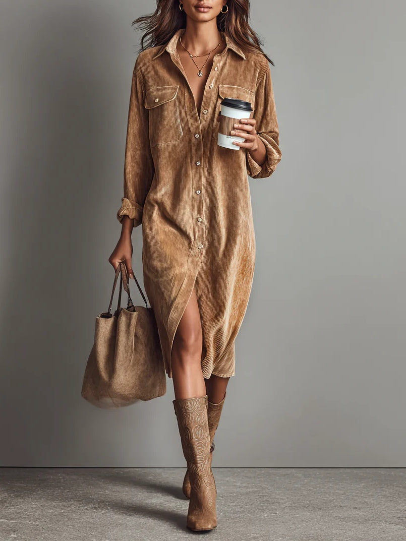 Clara | Corduroy Button Midi Dress