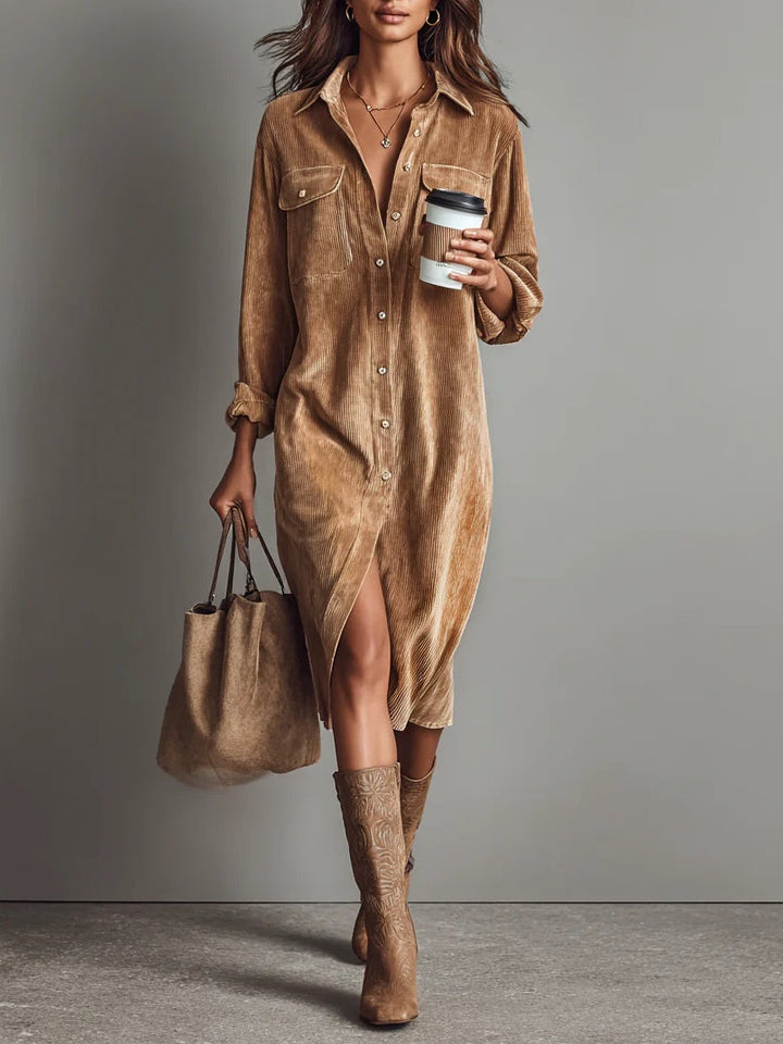 Clara | Corduroy Button Midi Dress