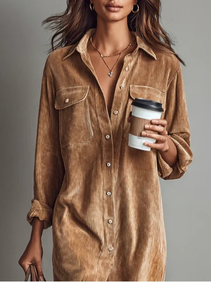 Clara | Corduroy Button Midi Dress