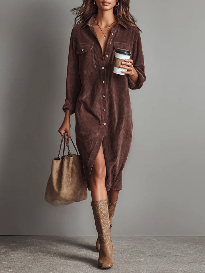 Clara | Corduroy Button Midi Dress