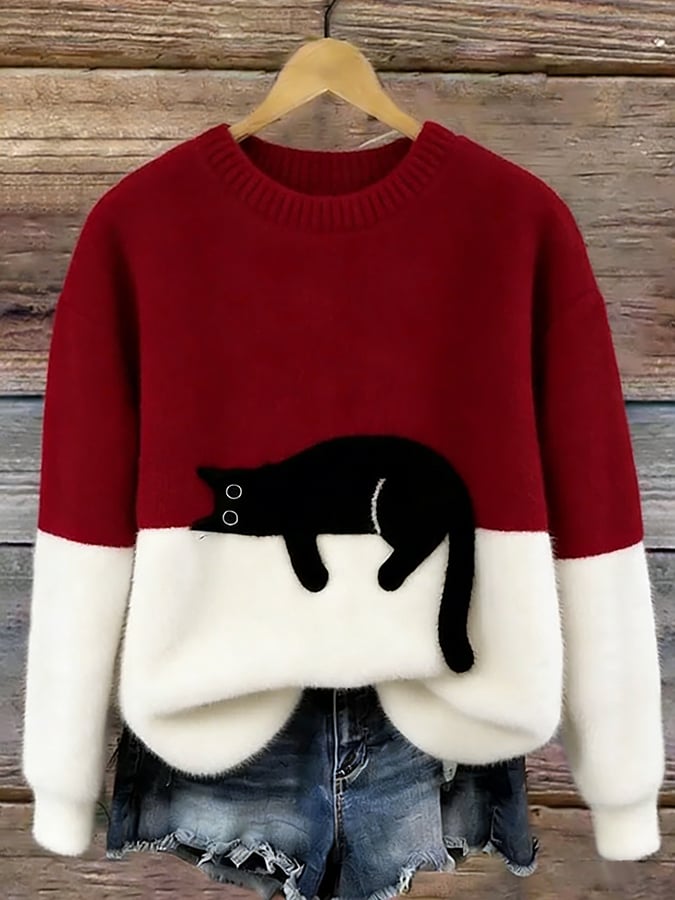 Charlotte | Cozy Sweater with Sleeping Cat Design