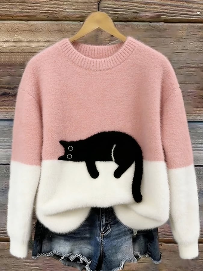Charlotte | Cozy Sweater with Sleeping Cat Design