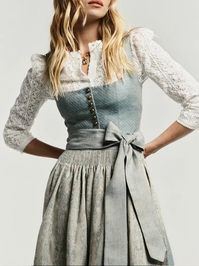 Damen-Freizeitkleid in Unifarbe mit Schleife, knielang (ohne Innenfutter)
