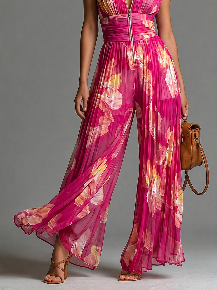 Leila | Floral Pleated Jumpsuit