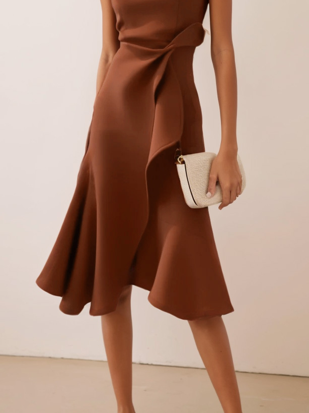 Sofia | Asymmetric Boat Neck Midi Elegant Dress