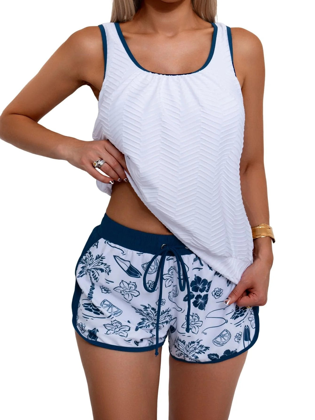 🩱Last Day Sale 50% OFF💃Women's Modest Two Piece Bathing Suit Scoop Neck Tankini Swimsuit