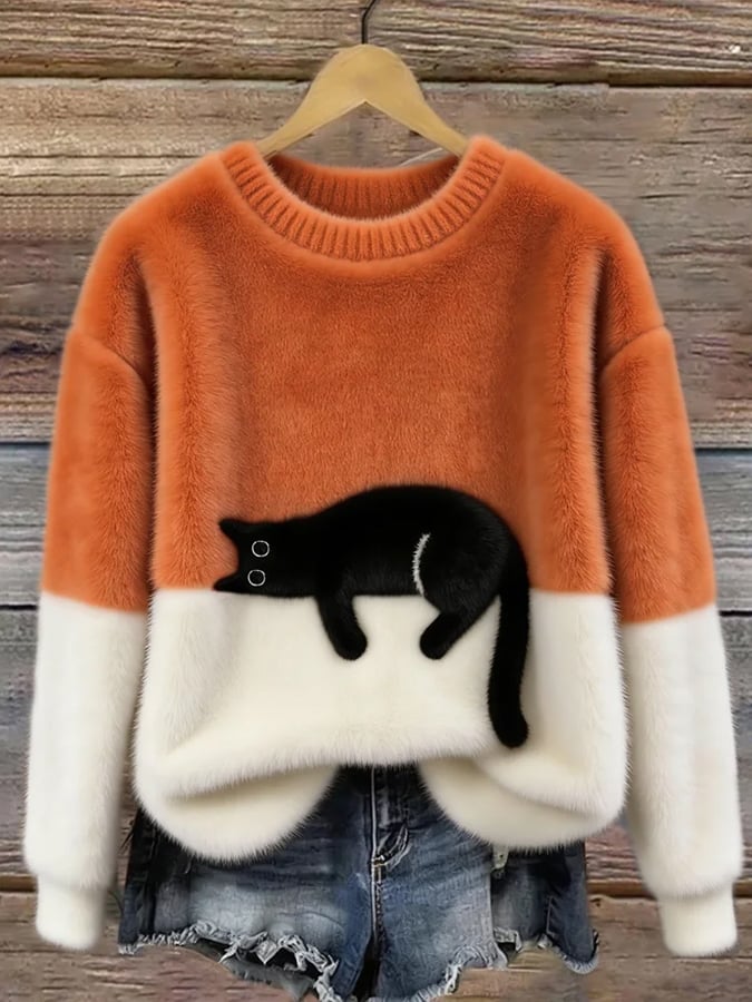 Charlotte | Cozy Sweater with Sleeping Cat Design