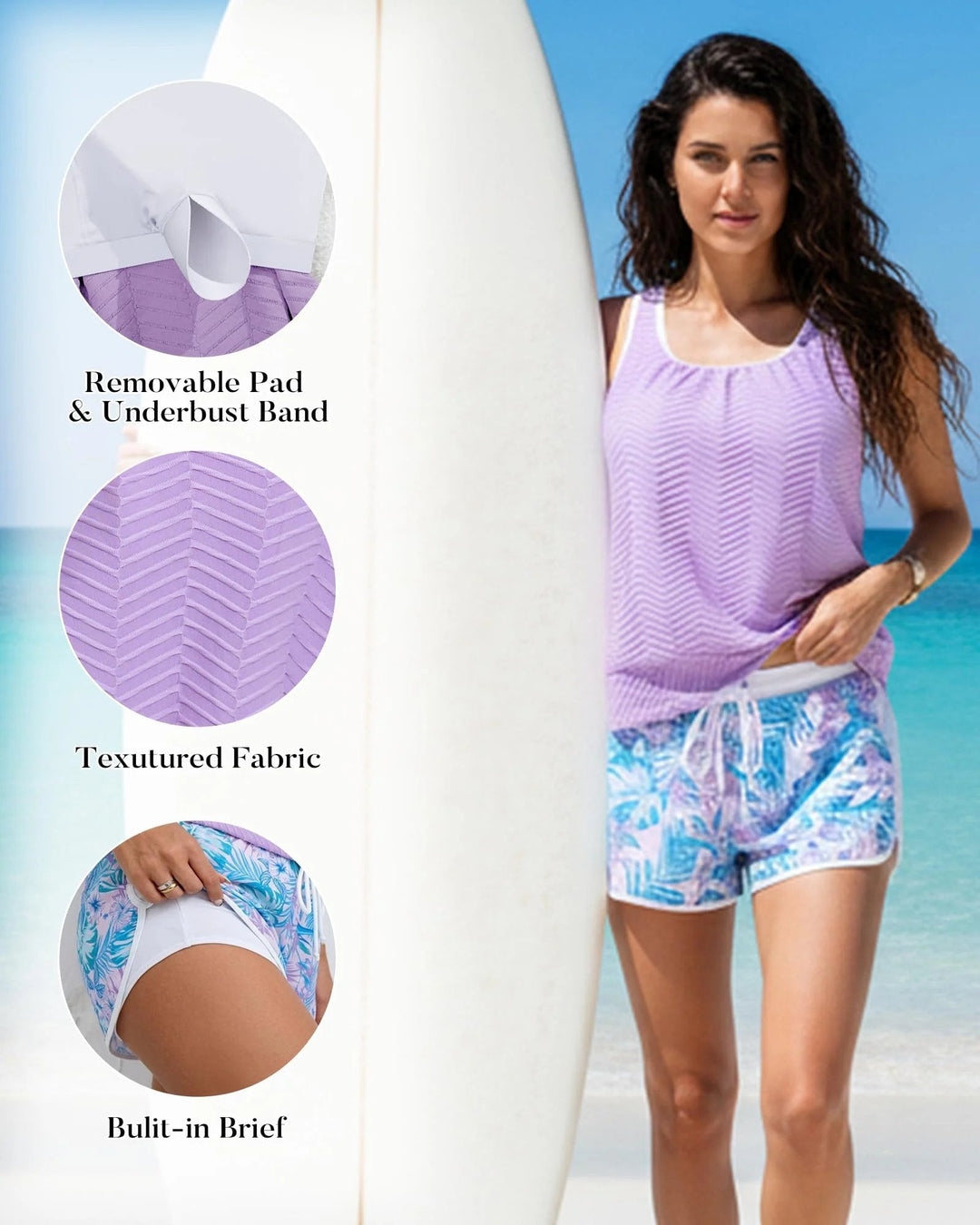 🩱Last Day Sale 50% OFF💃Women's Modest Two Piece Bathing Suit Scoop Neck Tankini Swimsuit