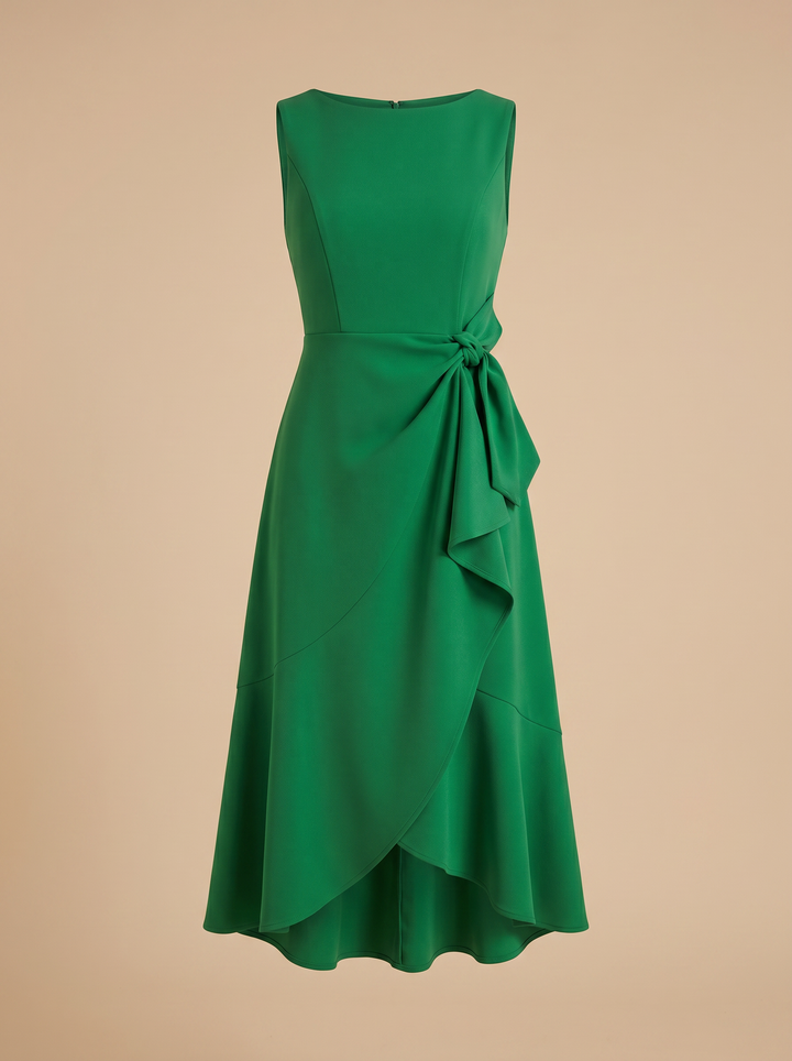 Sofia | Asymmetric Boat Neck Midi Elegant Dress