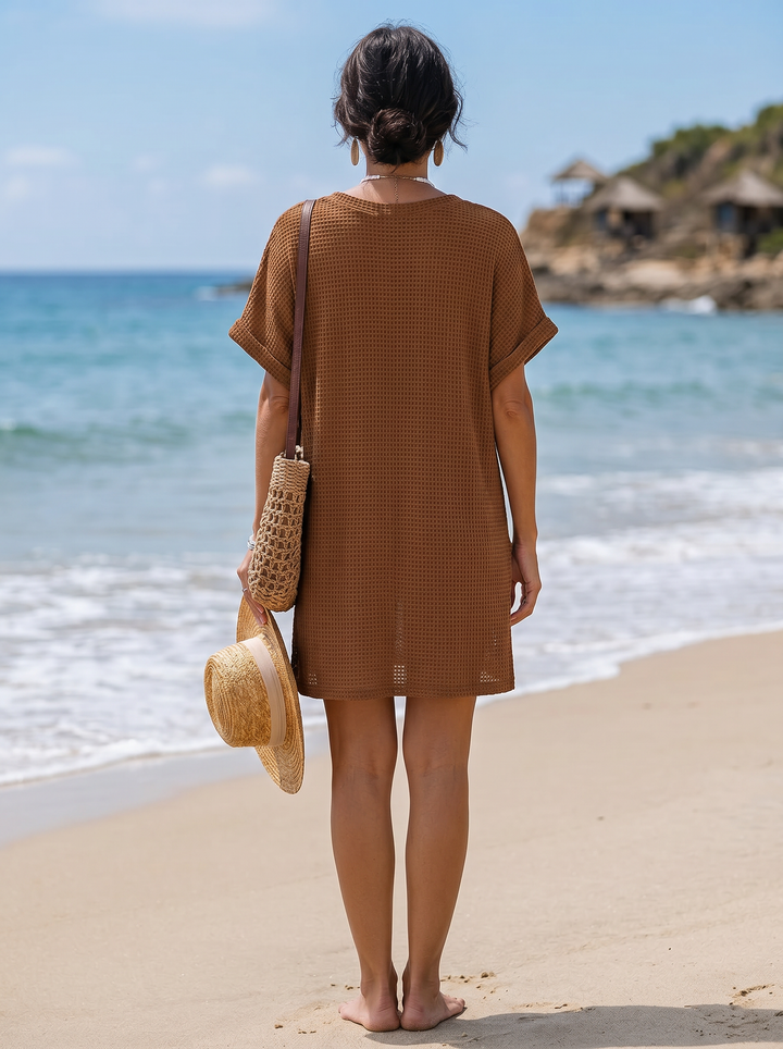 Waffle Knit Cover-Up Mini Dress