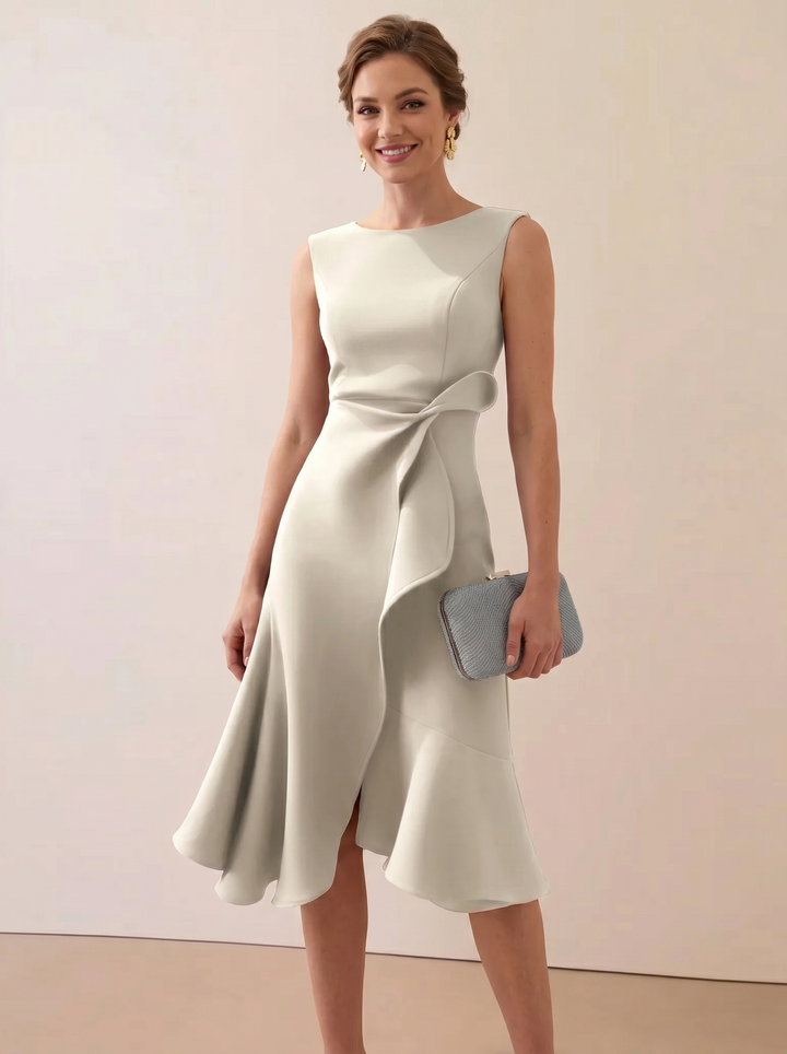 Sofia | Asymmetric Boat Neck Midi Elegant Dress