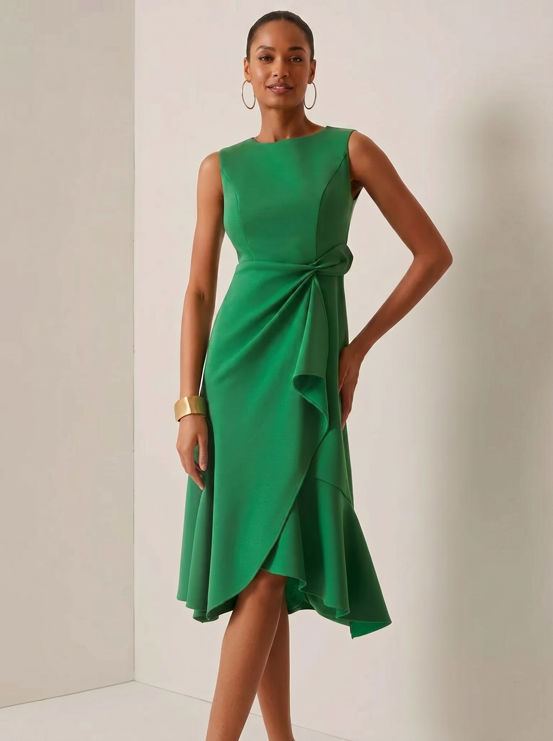 Sofia | Asymmetric Boat Neck Midi Elegant Dress