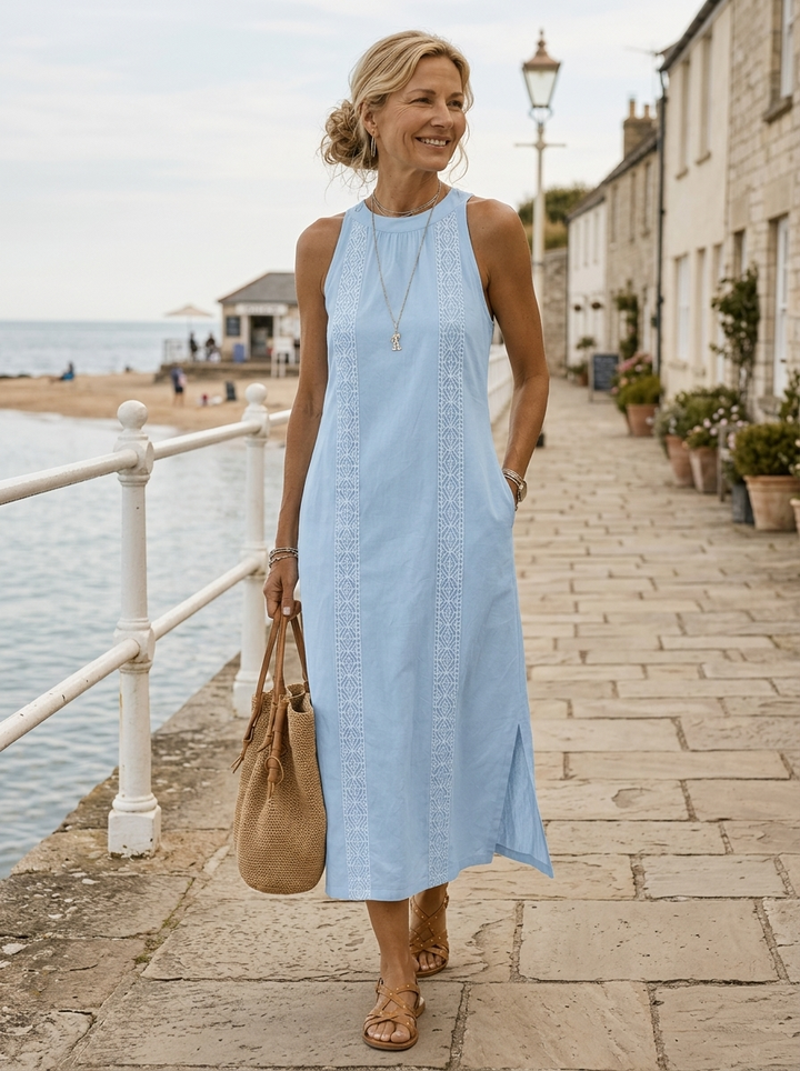 Octaviana | Women's Embroidered Sleeveless Midi Dress