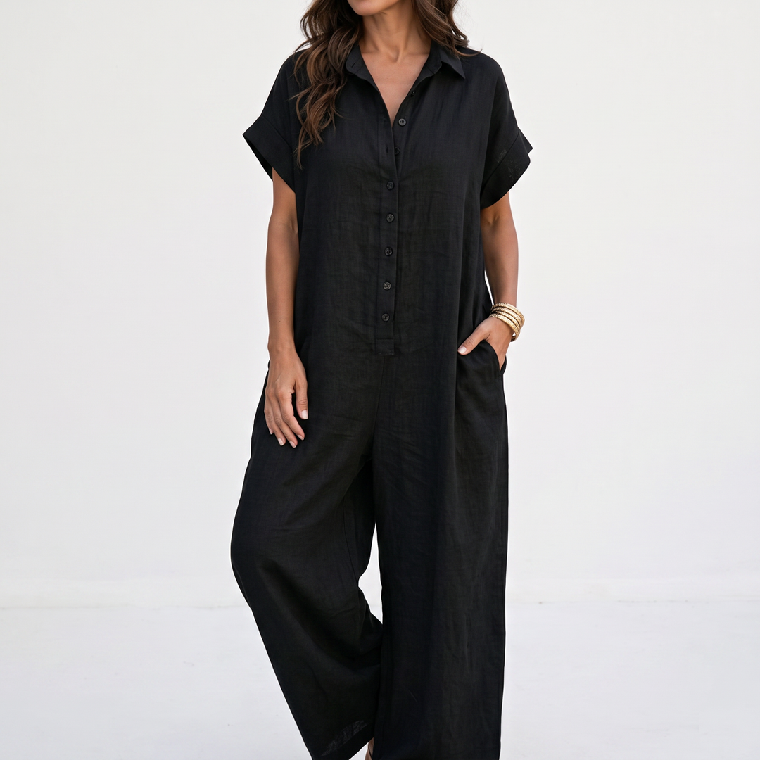 🌿Women's Casual Loose Short Sleeve Button Jumpsuit – Comfortable, Flattering & Effortlessly Stylish✨