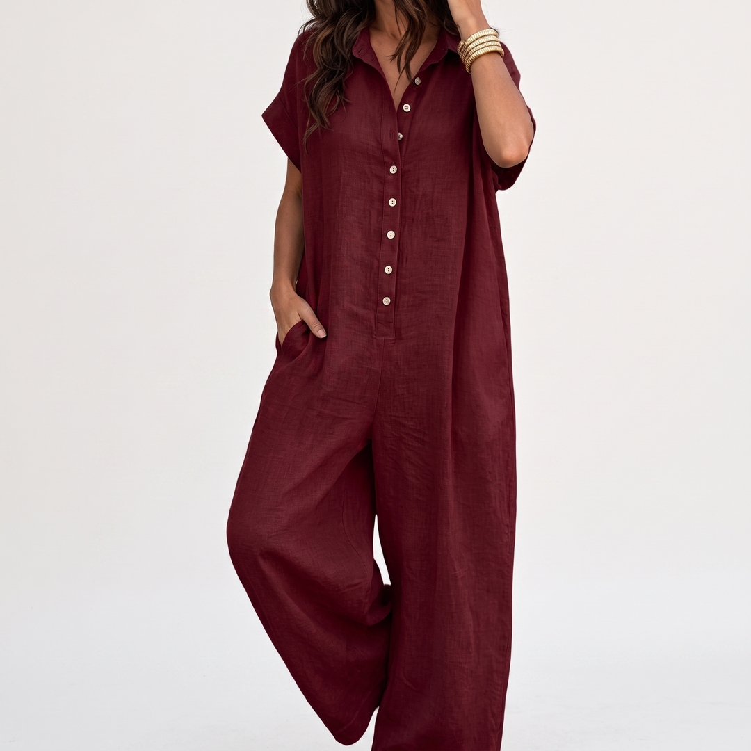🌿Women's Casual Loose Short Sleeve Button Jumpsuit – Comfortable, Flattering & Effortlessly Stylish✨