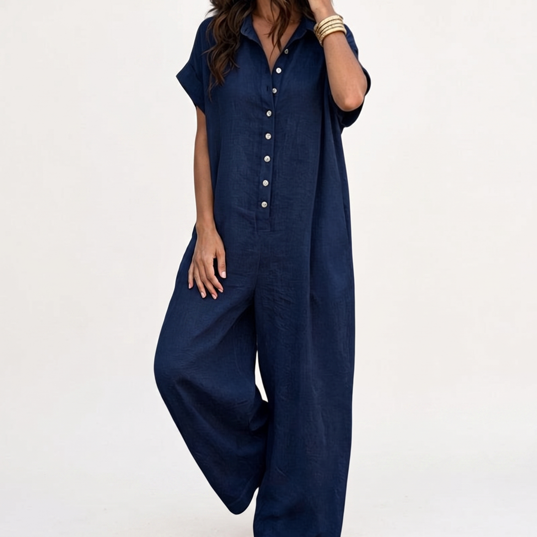 🌿Women's Casual Loose Short Sleeve Button Jumpsuit – Comfortable, Flattering & Effortlessly Stylish✨