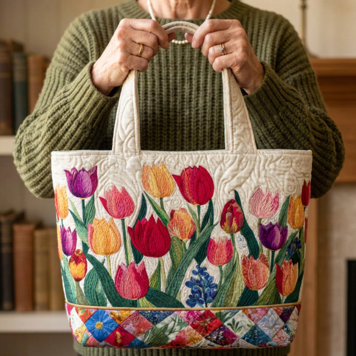 Padded Tote Bag with Tulips